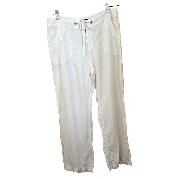 INC International Concepts Linen Pants Wide Leg White Casual Size 12 Coastal - Picture 1 of 5